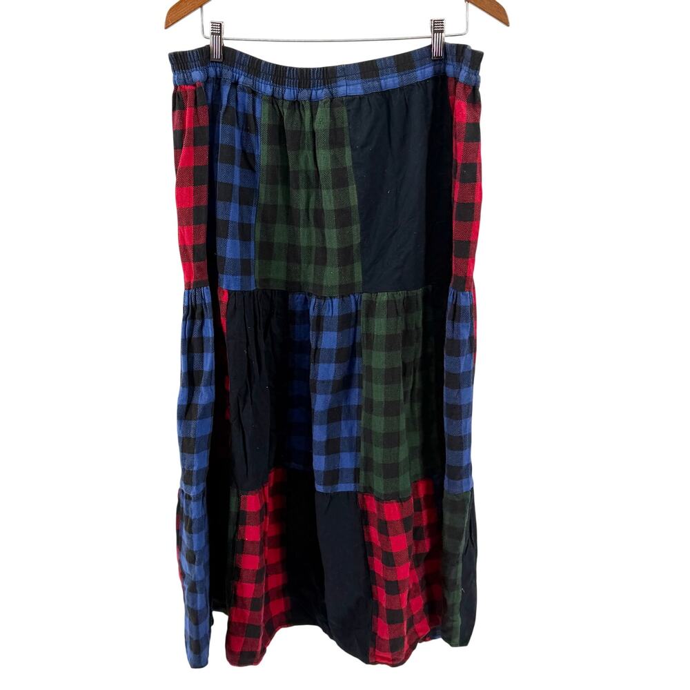 Vintage 90s Sun River Clothing Co Multicolor Cotton Plaid Patchwork Maxi Skirt